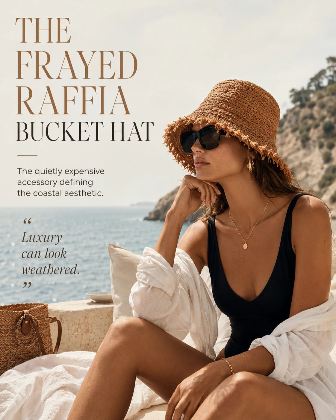 The Frayed Raffia Bucket Hat is Today’s Official Coastal Uniform