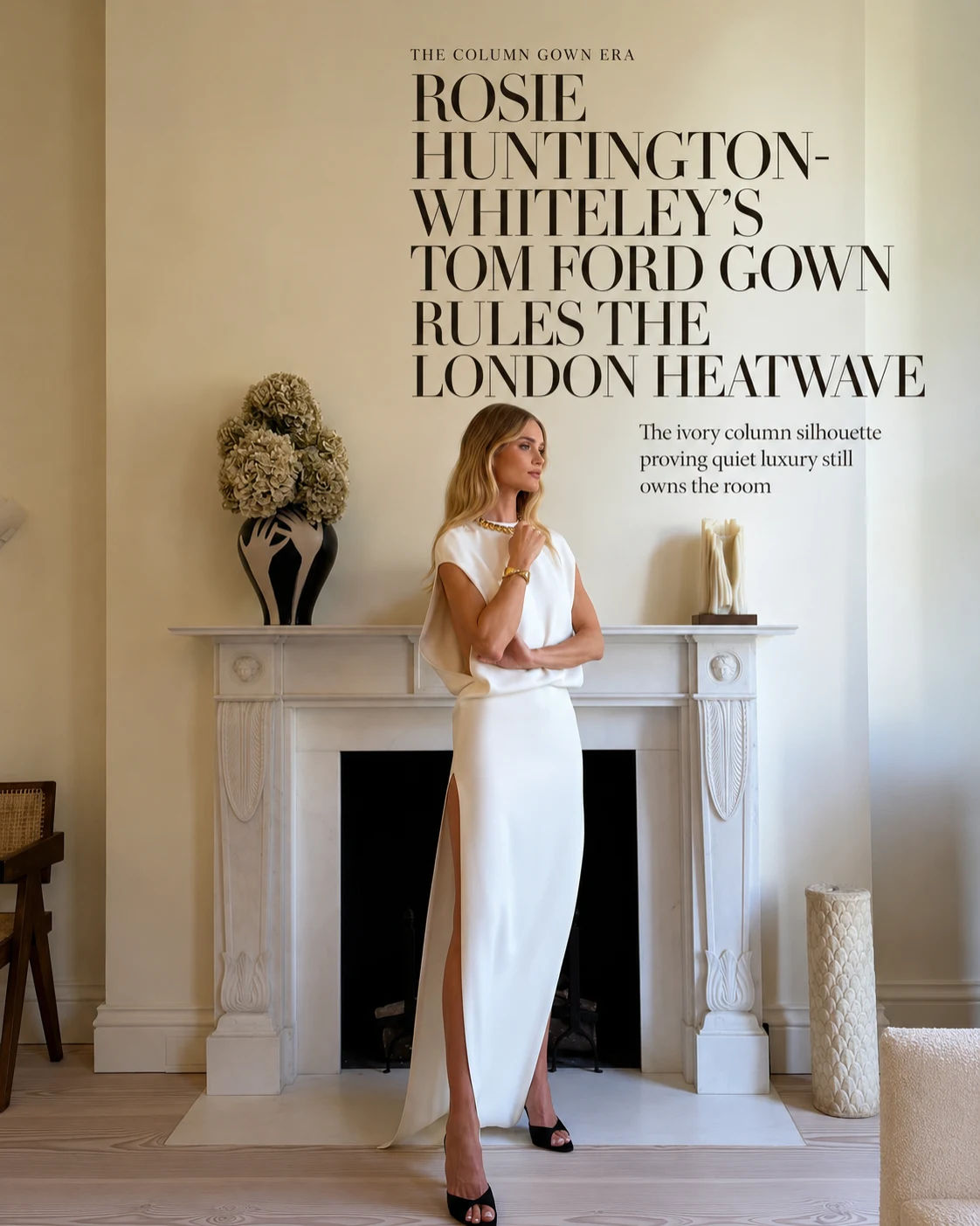Rosie Huntington-Whiteley’s Tom Ford Column Gown Rules the London Heatwave