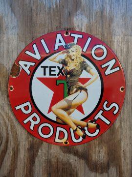 Vintage Texaco Aviation Porcelain SIGN Oldfuel Sailor Woman GAS Airplane OIL USA for sale