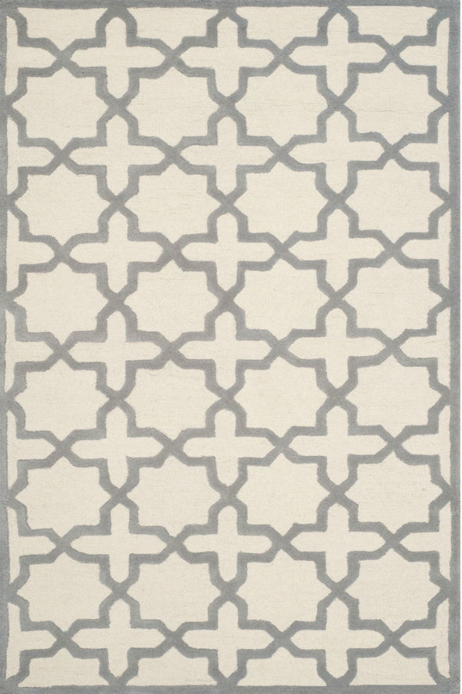 GREY AND IVORY GEOMETRIC HAND TUFTED CARPET