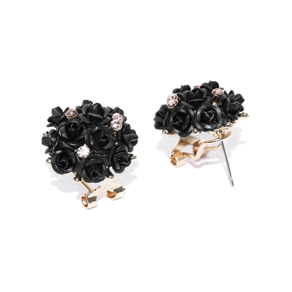 Fancy Red Diamonds Floral Earrings Rose Flower Stud Earrings 100 Carat  14K Black Gold Vintage Style Certified Handmade