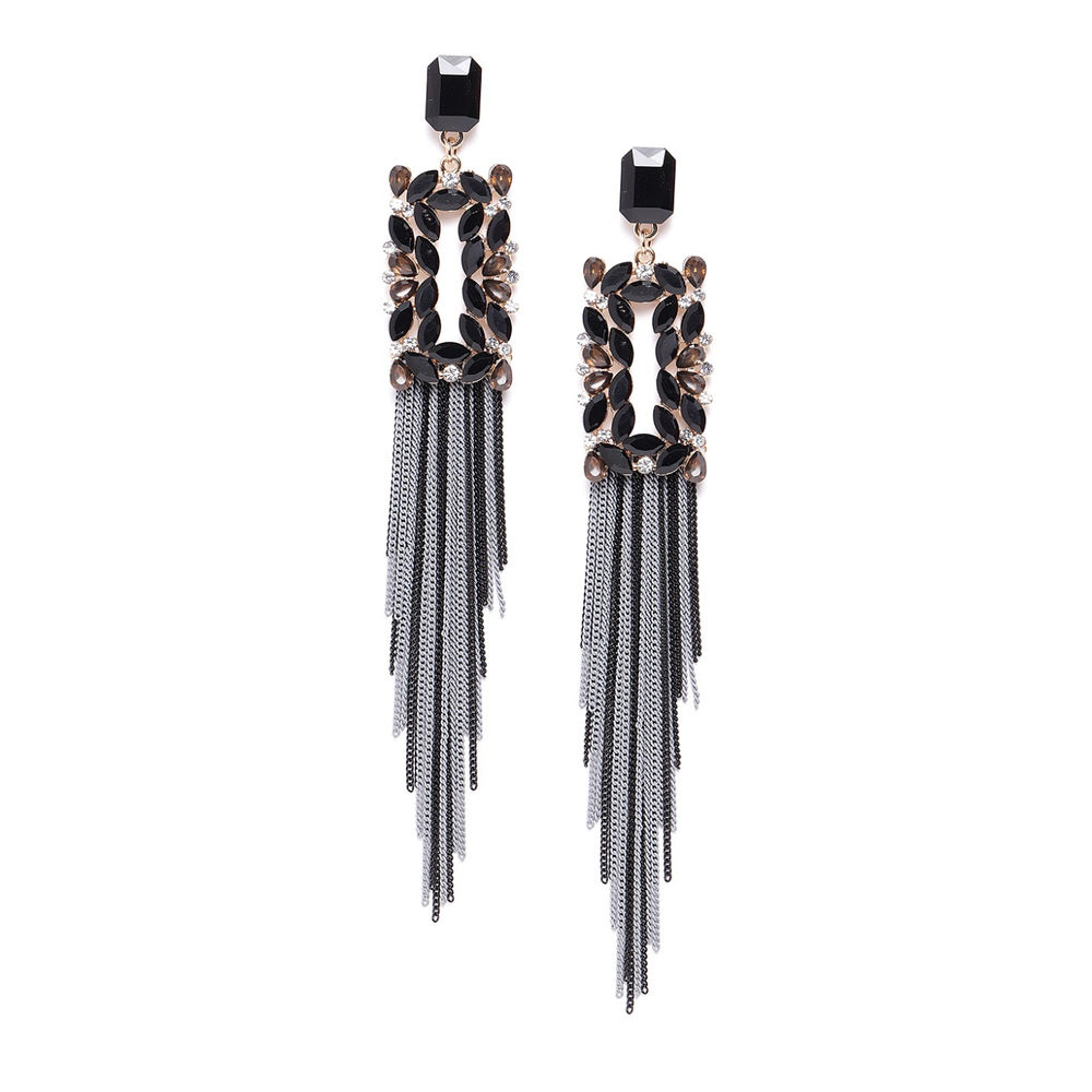 Colour Beads Silver Plated Jhumka Earrings Black Oxidised Jewellery J24713