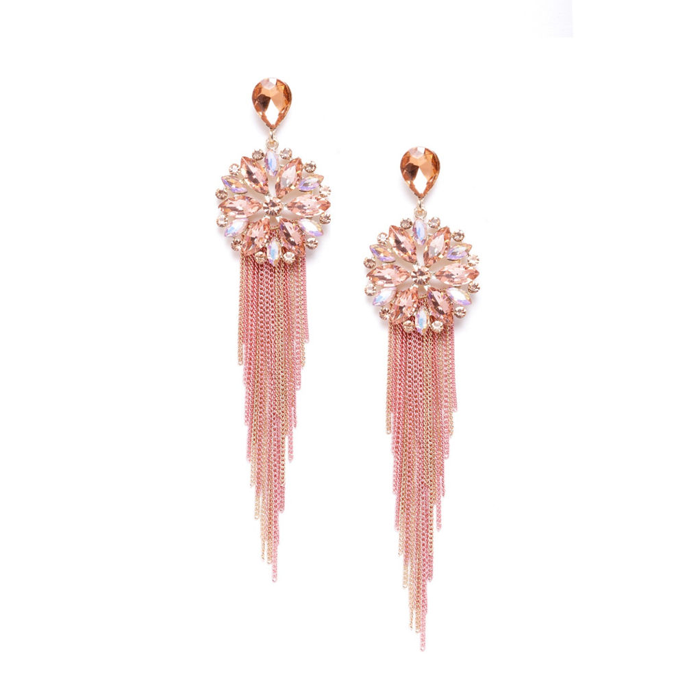 Heart Flower Crystal Water Drop Rose Gold Color Dangle Earrings  Neshe  Fashion Jewelry