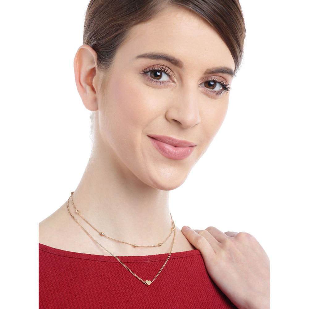 Youbella Gold-plated Heart Shaped Layered Necklace With Beaded Detail |  Ybnk5791myn