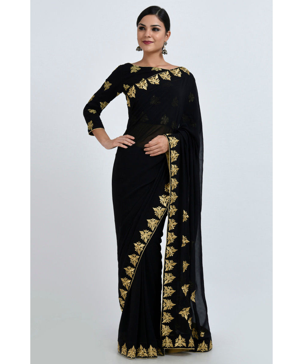 party wear saree black and gold