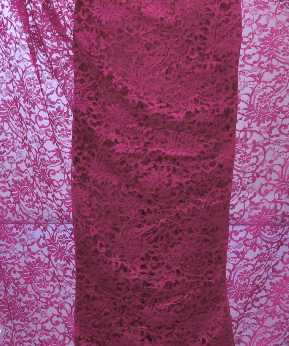 Deep Pink French Chantilly Lace Saree With Satin Crepe Blouse