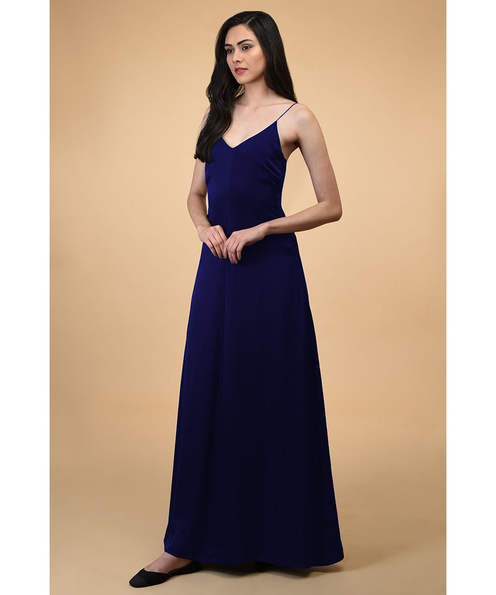 Classic Blue Silk Satin Long Slip Dress 5406