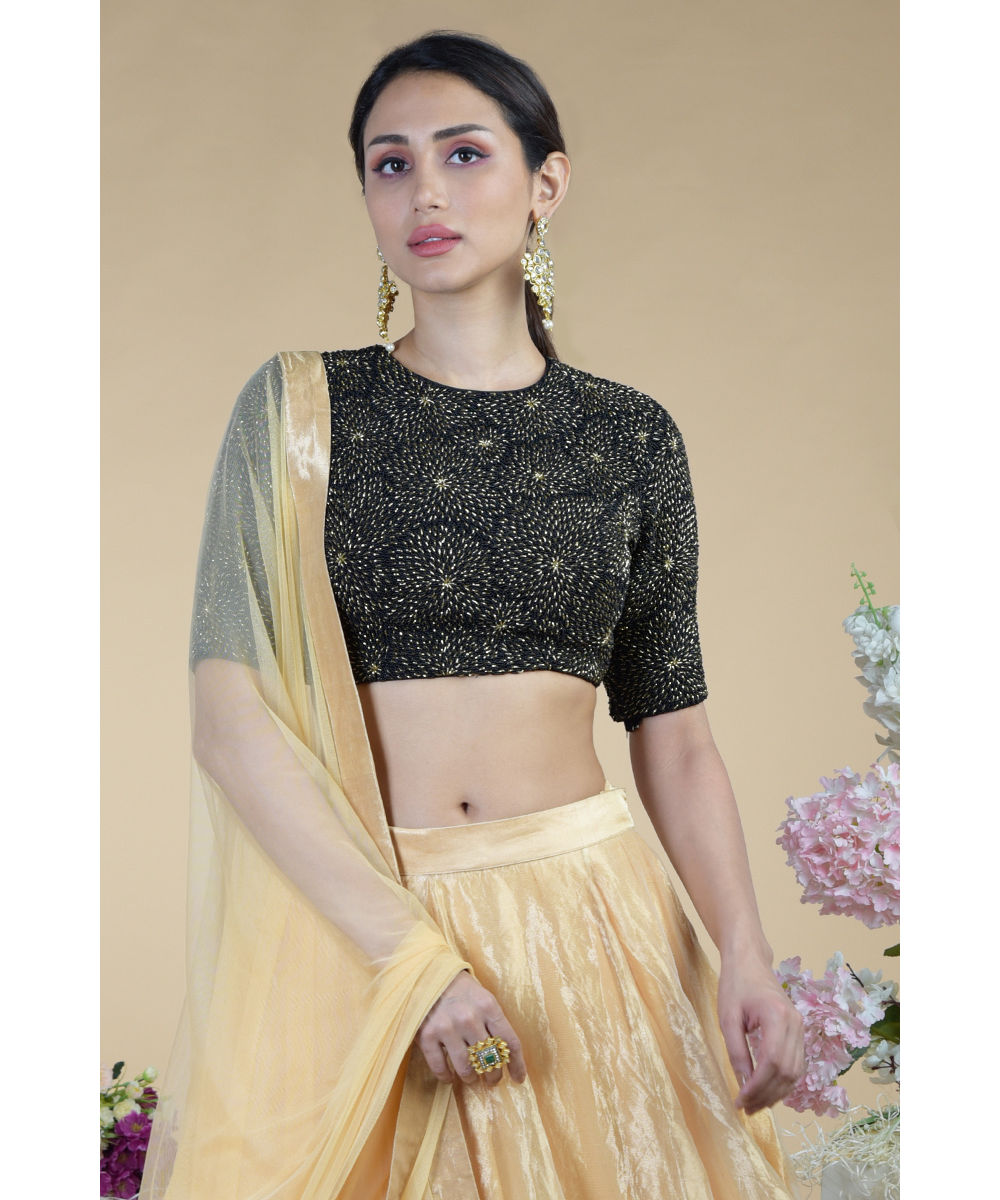 Black-Gold Hand Embroidered Blouse With 