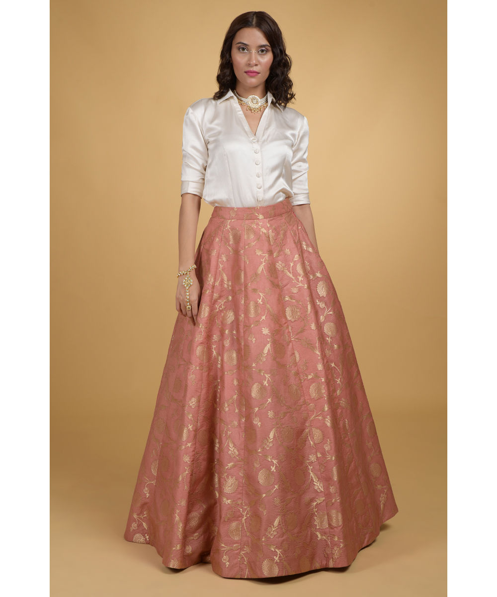 Desert Rose Banarasi Weave Skirt with Satin Silk Shirt