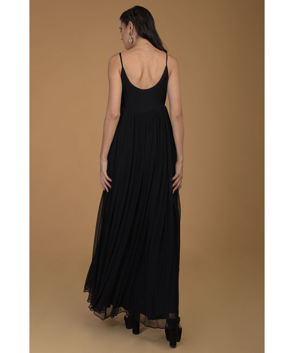 Black Pure Chiffon Silk Noodle Strap Dress