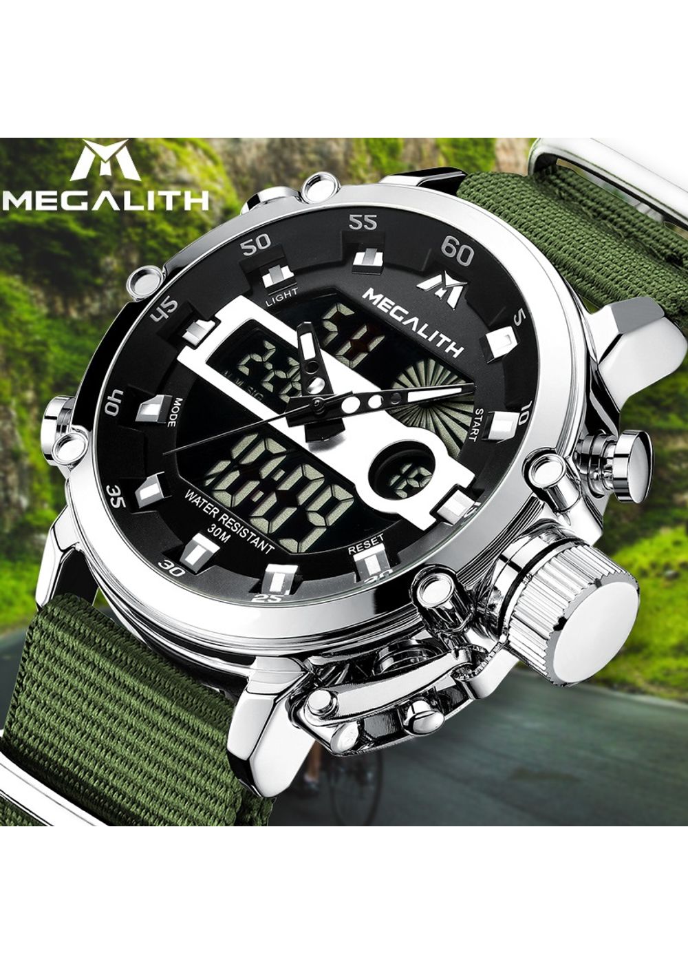 GetUSCart- MEGALITH Mens Watches with Nylon Waterproof Digital Military  Sport Tactical Multifunction Heavy Duty Led Silver Watch for Men, Alarm  Stopwatch