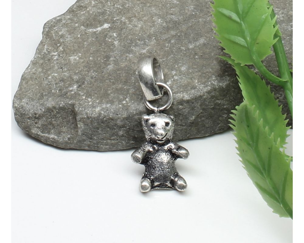 Small Sterling Silver Teddy Bear Miniature Charm.