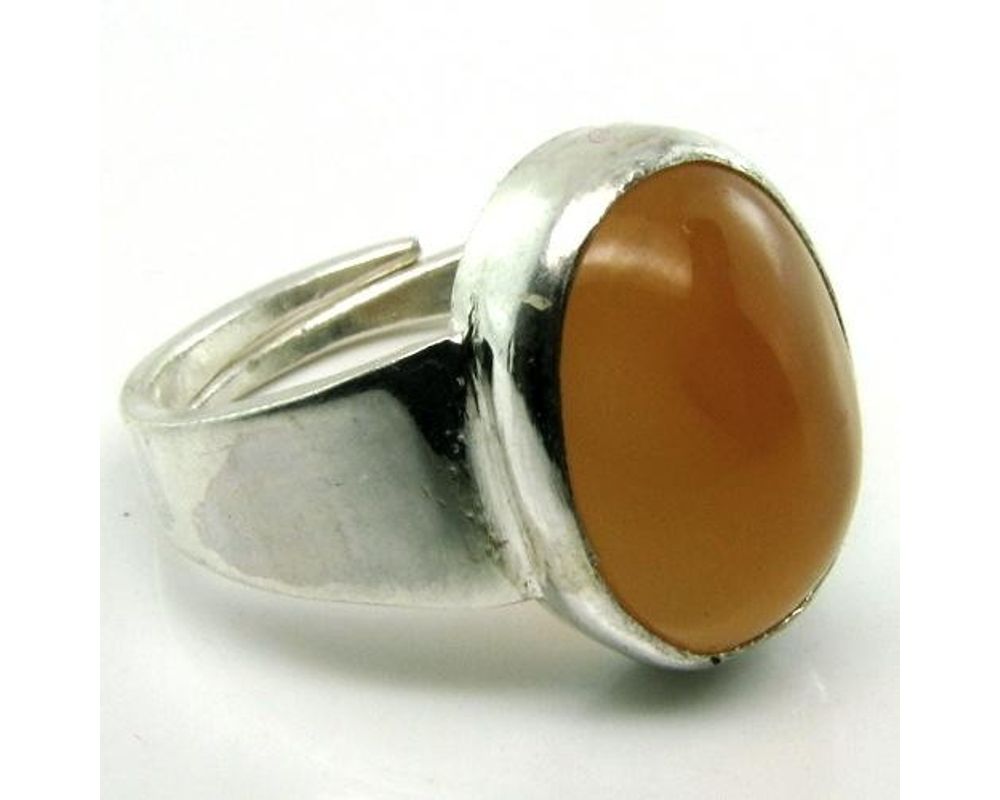 Rashi Ratna Silver Ring Orange Moonstone Gem Birthstone Ratan