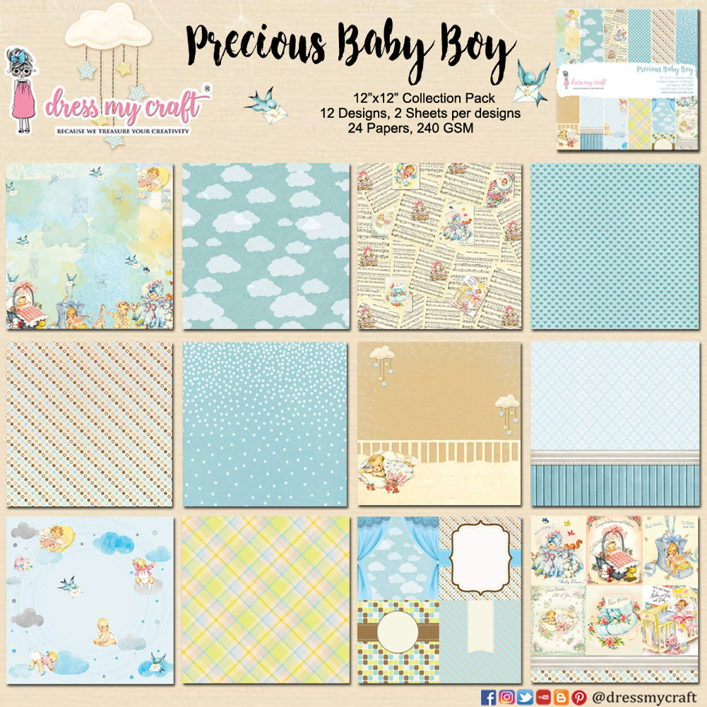 Dress My Crafts Single-Sided Paper Pad 12x12 24/Pkg - Precious Baby Boy, 12 Designs/2 Each