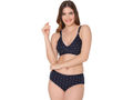 Bodycare women combed cotton printed navy bra & panty set-6455NAV