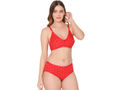 Bodycare women combed cotton printed red bra & panty set-6455RE