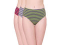 Bodycare Womens Cotton Spandex Assorted Striped High Cut Briefs-Pack of 3 (E-8704-3Pcs)