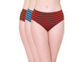 Bodycare Womens Cotton Spandex Assorted Striped High Cut Briefs-Pack of 3 (E-8709-3Pcs)