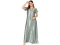 Bodycare Womens Satin V Neck Printed Long Night Dress-BSN6001B