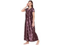 Bodycare Womens Satin Round Neck Printed Long Night Dress-BSN6007A