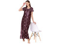 Bodycare Womens Satin Round Neck Printed Long Night Dress-BSN6007A