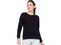 Bodyactive Women Cotton Fleece Blend Black Solid Crew Neck Sweatshirt-TSW112_BLK