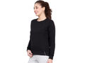 Bodyactive Women Cotton Fleece Blend Black Solid Crew Neck Sweatshirt-TSW112_BLK