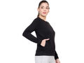 Bodyactive Women Cotton Fleece Blend Black Solid Crew Neck Sweatshirt-TSW112_BLK
