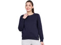 Bodyactive Women Cotton Fleece Blend Dark Blue Solid Crew Neck Sweatshirt-TSW112_NVY