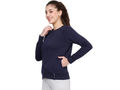 Bodyactive Women Cotton Fleece Blend Dark Blue Solid Crew Neck Sweatshirt-TSW112_NVY