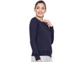 Bodyactive Women Cotton Fleece Blend Dark Blue Solid Crew Neck Sweatshirt-TSW112_NVY