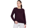 Bodyactive Women Cotton Fleece Blend Purple Solid Crew Neck Sweatshirt-TSW112_WI