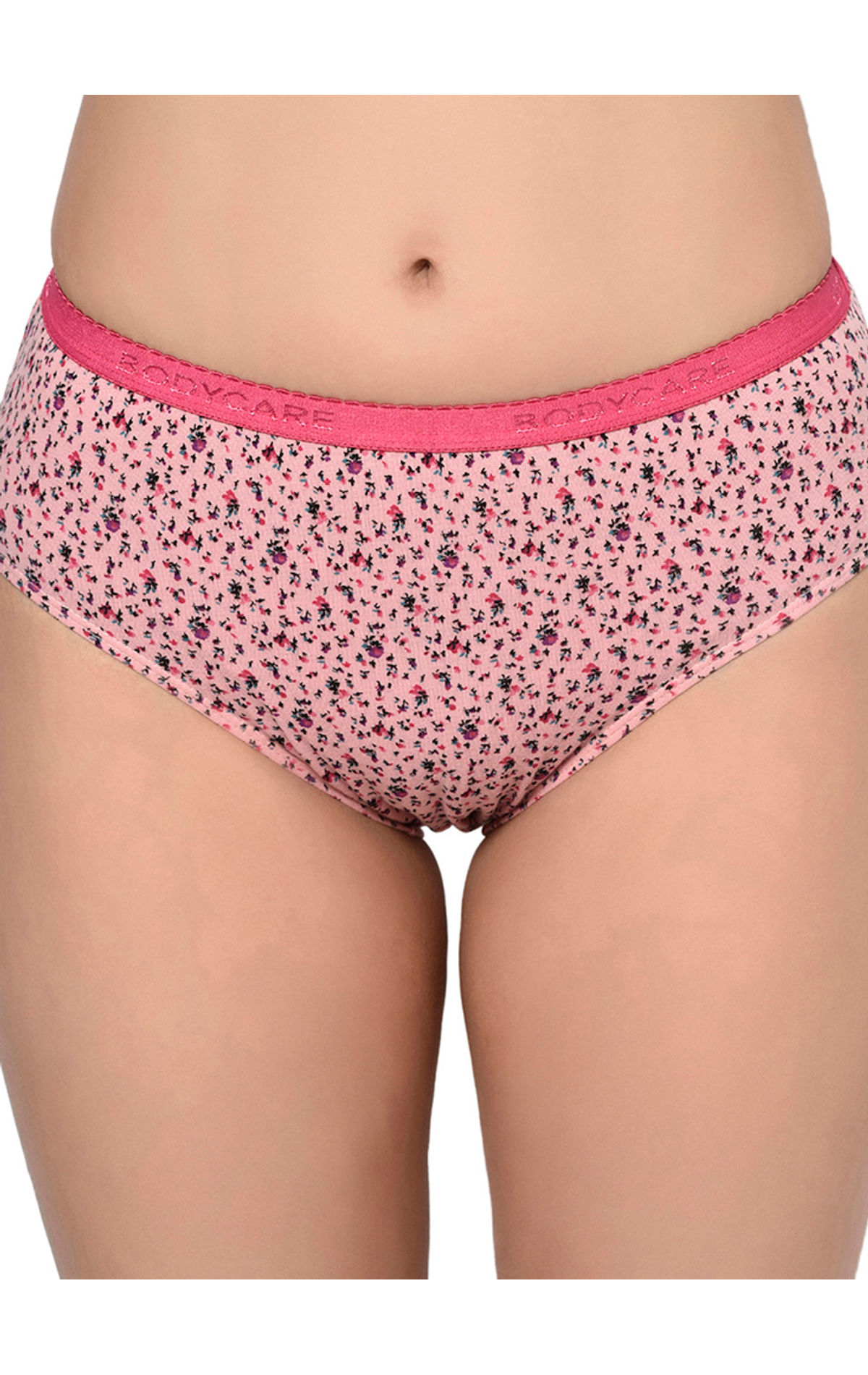 Farever Women's Pink Net Flower Printed Mid Waist Hipster Bodycare Panty  with 100% Cotton - 1435