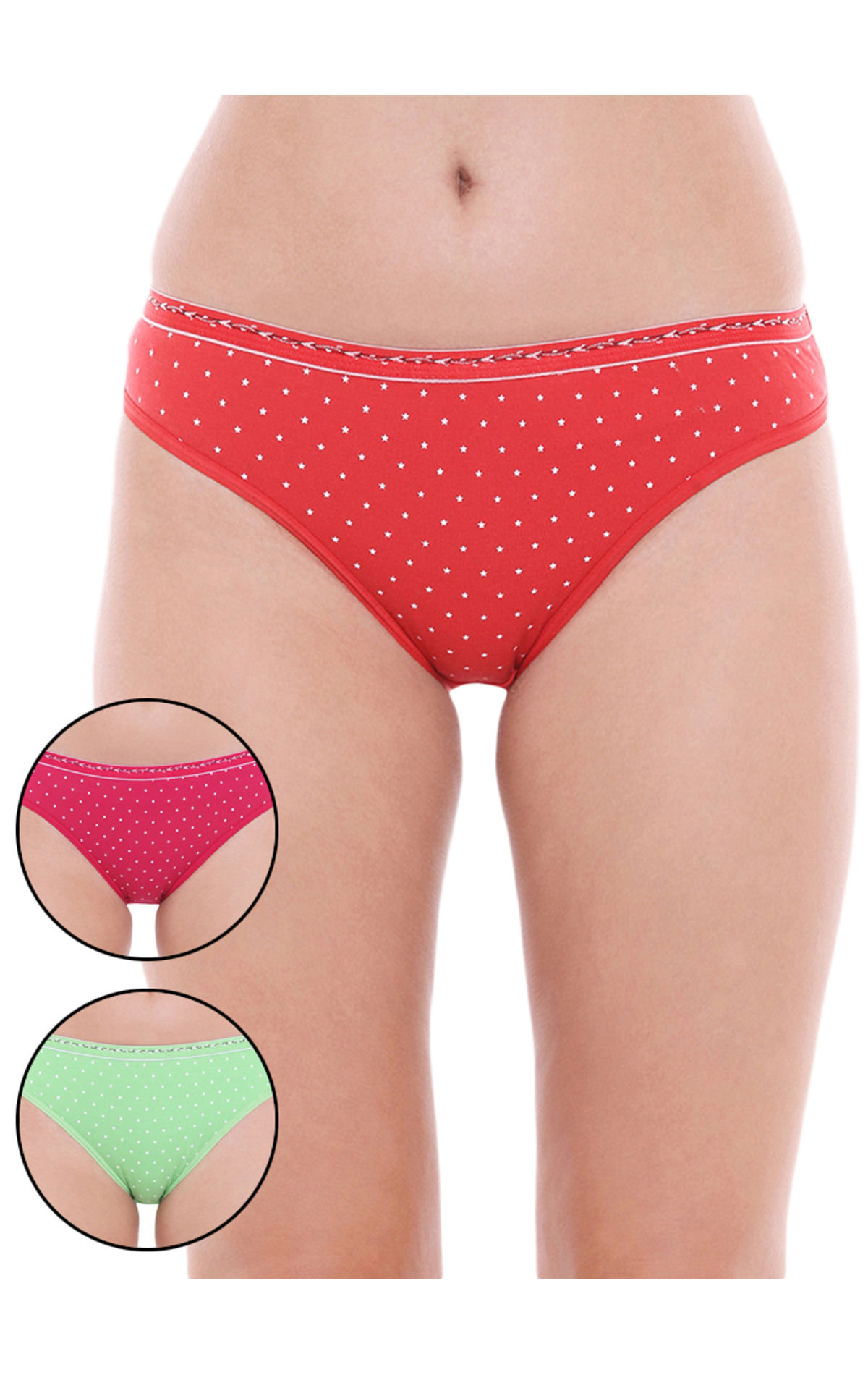 Pack Of 3 High-cut Bikini Style Cotton Printed Briefs In Assorted Colors-1494, 1494