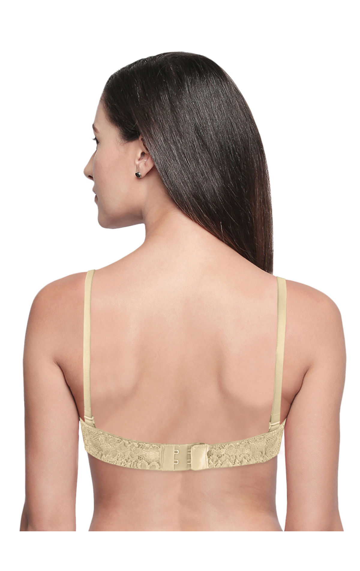 Full coverage backless non padded bra with transparent strap and