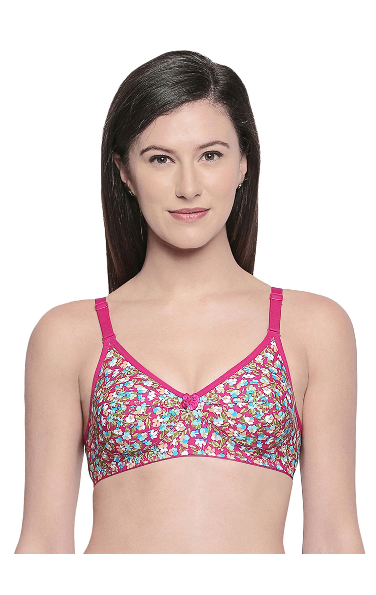 Assorted Non-Padded Floral Printed Cotton Bra & Panty Set- Pink