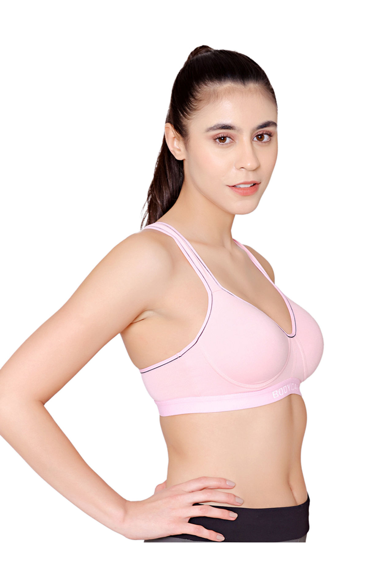 BODYCARE Seamless, Wire Free, Padded Sports Bra Pink,White