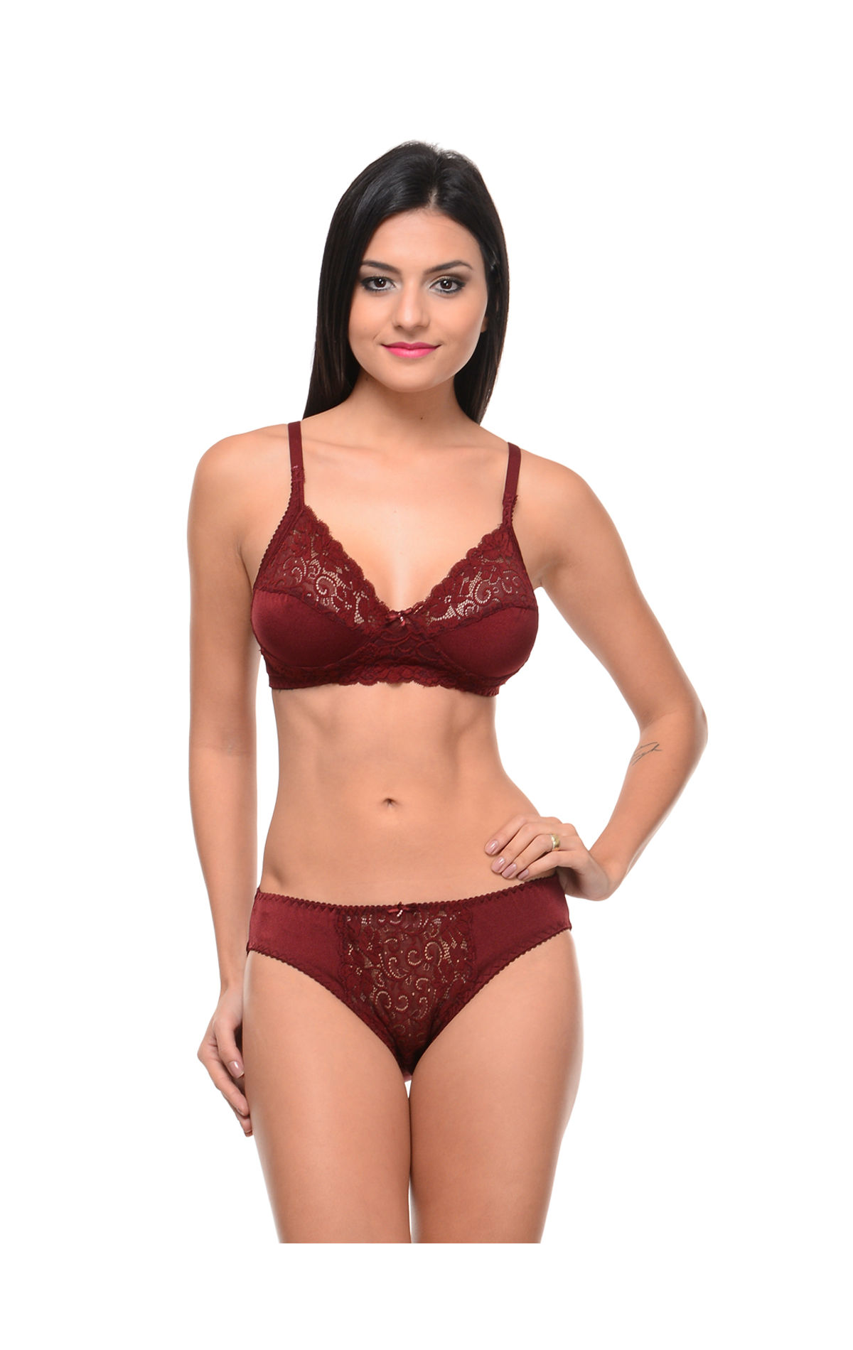 Bodycare Bridal Maroon Color Bra Panty Set In Nylon Elastane-6404mh