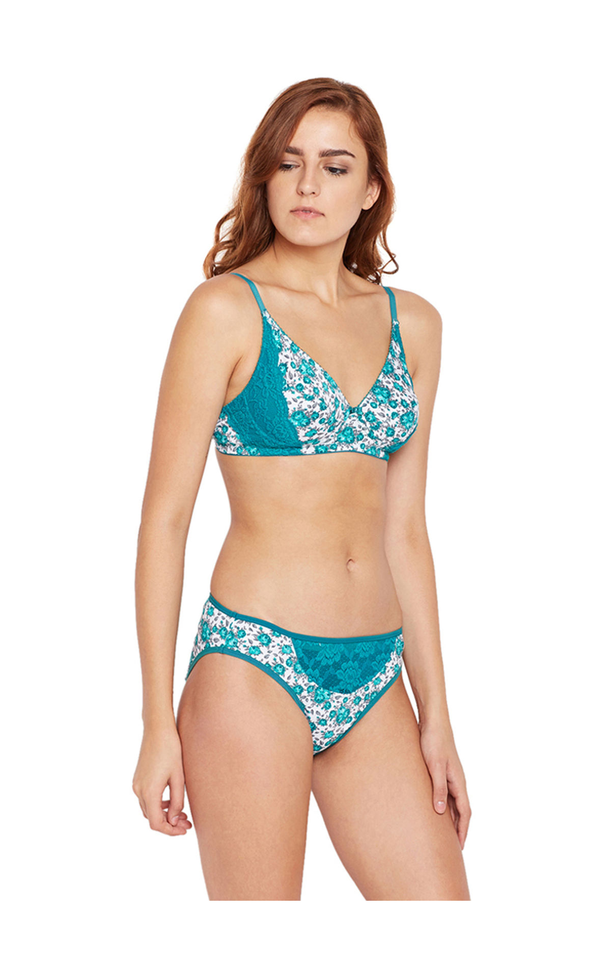 Bodycare Bridal Green Bra Panty Printed Lingerie Set - 6420-grn