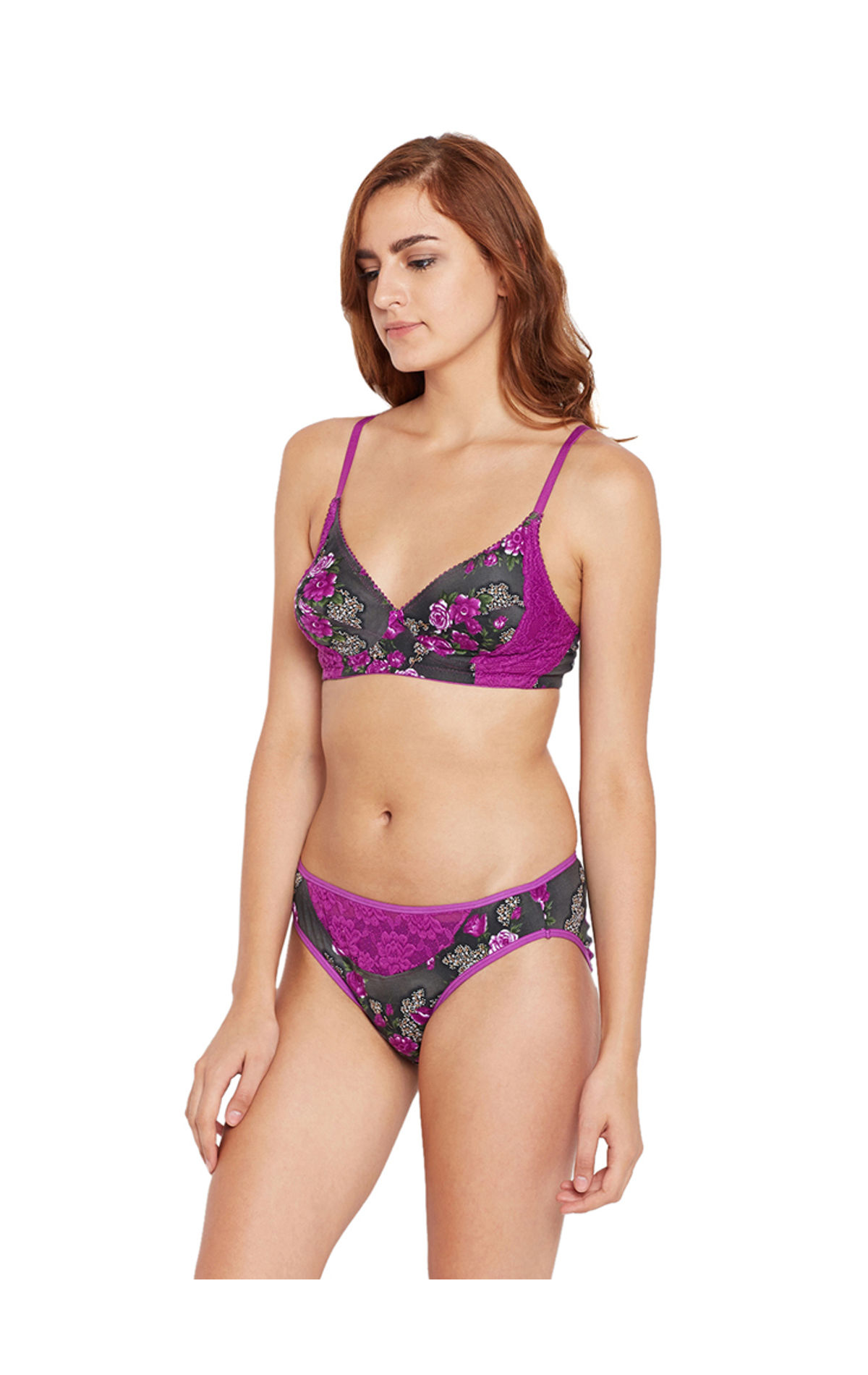 Bodycare Bridal Purple Bra Panty Printed Lingerie Set - 6420-pur, 6420-pur