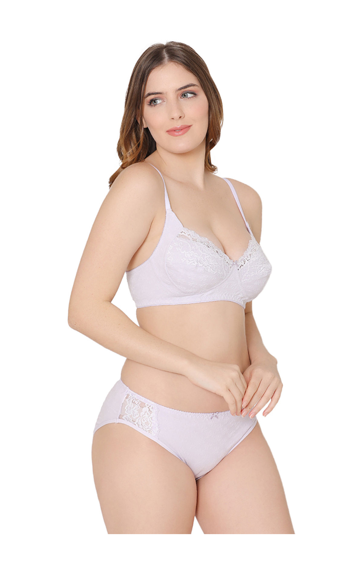 Bodycare women combed cotton embroidered lavender bra & panty set