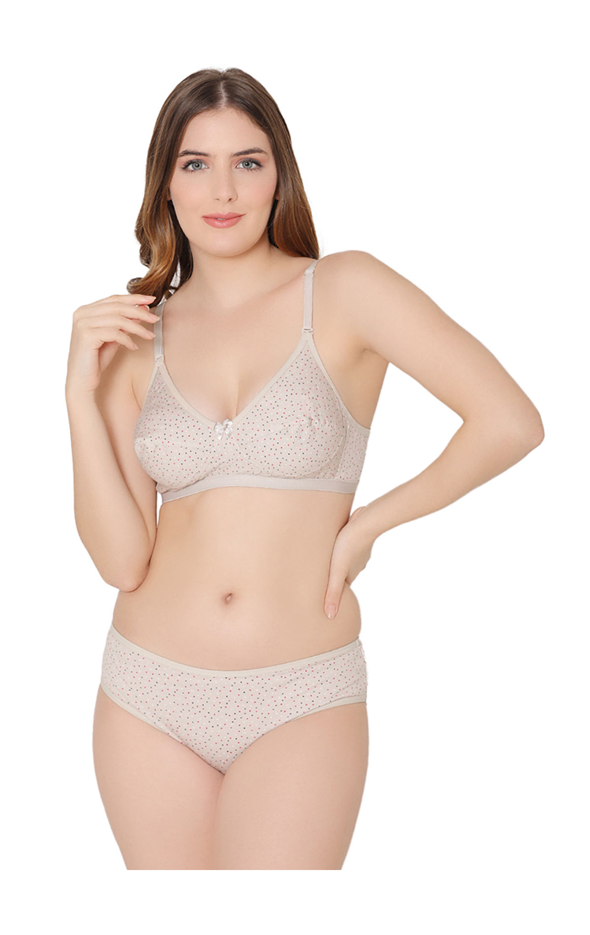 Bodycare women combed cotton printed skin bra & panty set-6450S