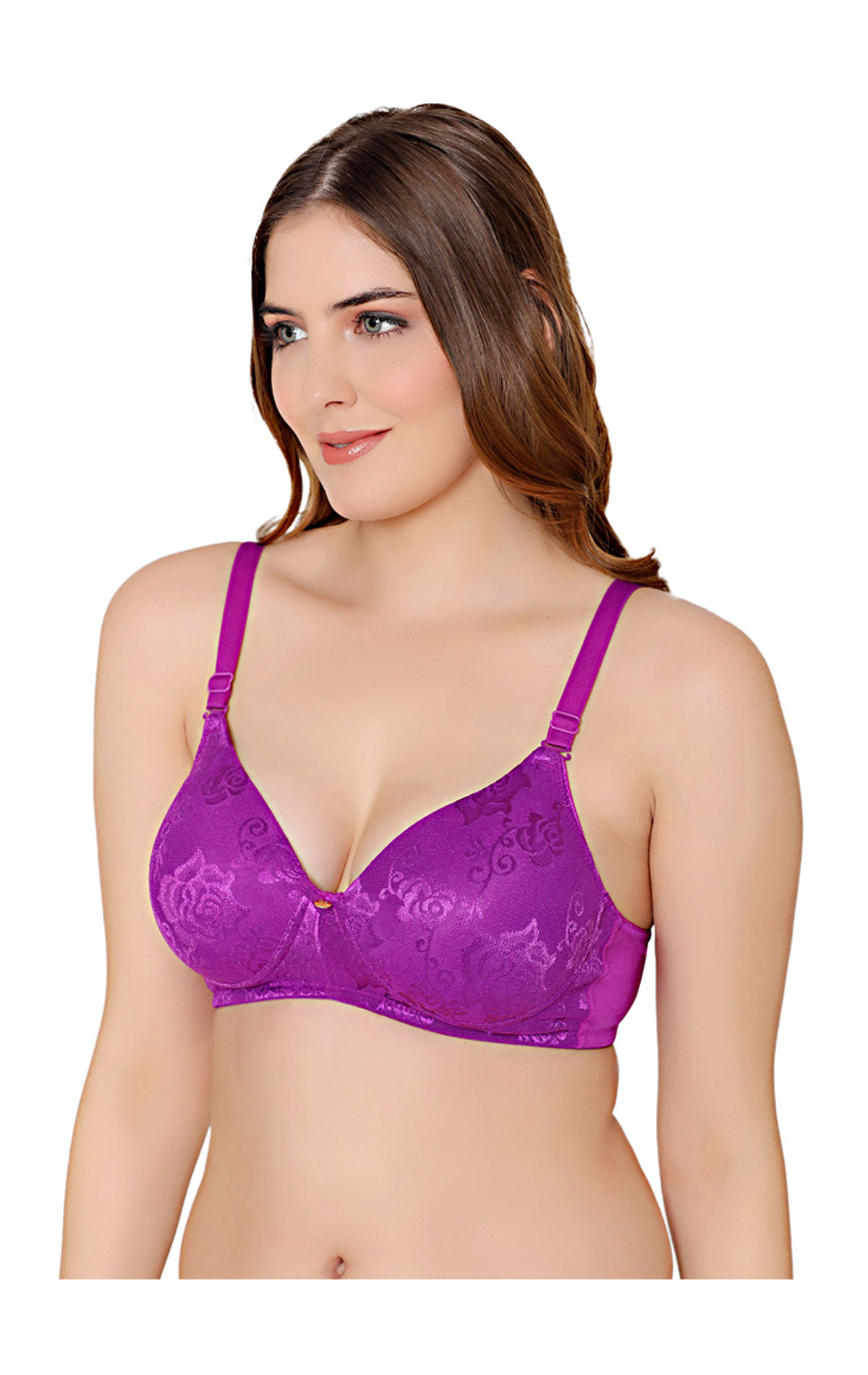 Bodycare nylon spandex wirefree adjustable straps designer net seamless padded  bra-6574D.PUR