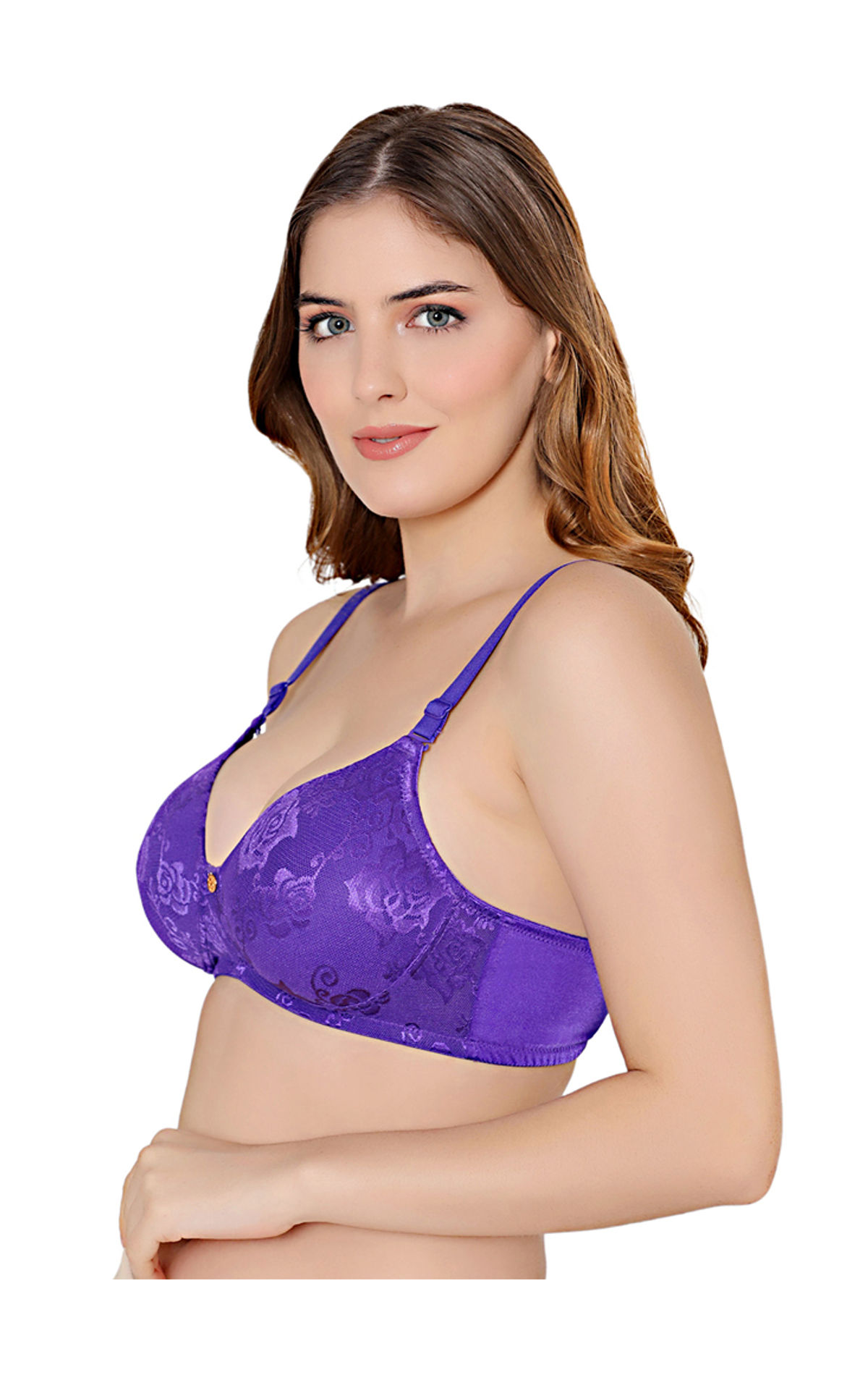 RoyalDS Bra set sexy gathered lace embroidery plant pattern, sponge, no  steel ring, adjustable chest type, four rows of three buckles. (Color :  Purple, Size : 70B=30B=65B): Buy Online at Best Price