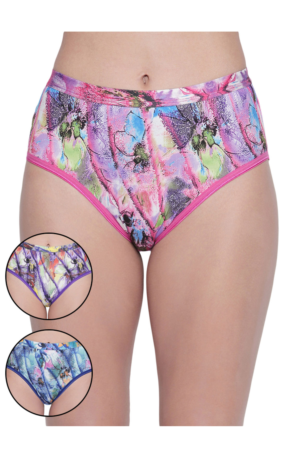 Pack Of 3 High-cut Bikini Style Cotton Printed Briefs In Assorted