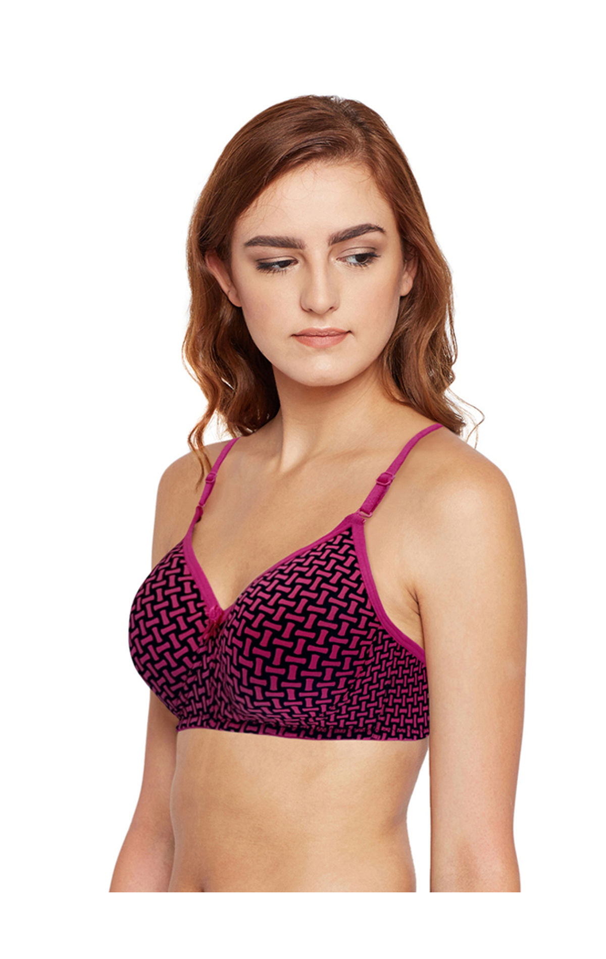 Bodycare Womens Seamless Cotton Printed Padded Bra-6701a-pink