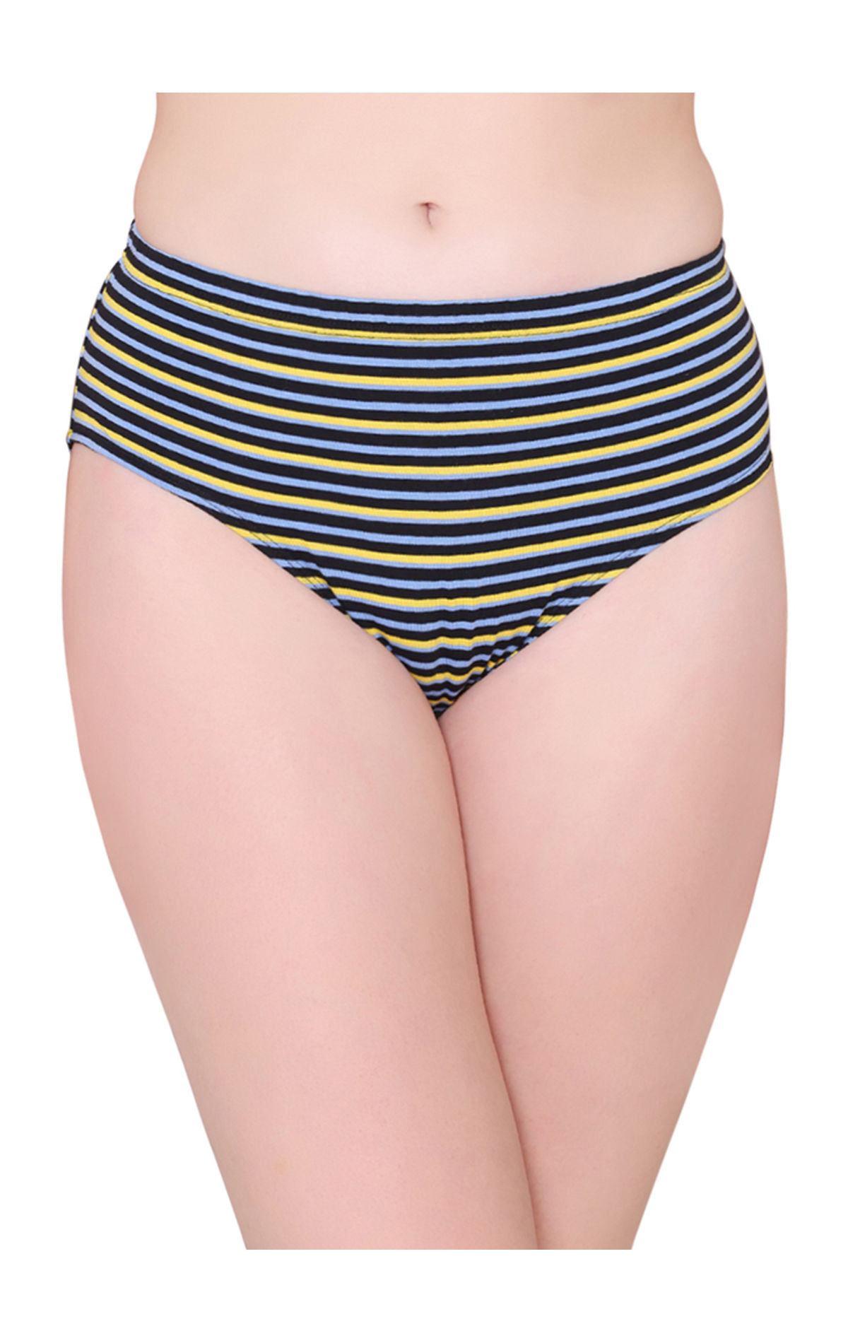 Bodycare Womens Cotton Spandex Assorted Striped High Cut Briefs-Pack of 3  (E-8802-3Pcs)