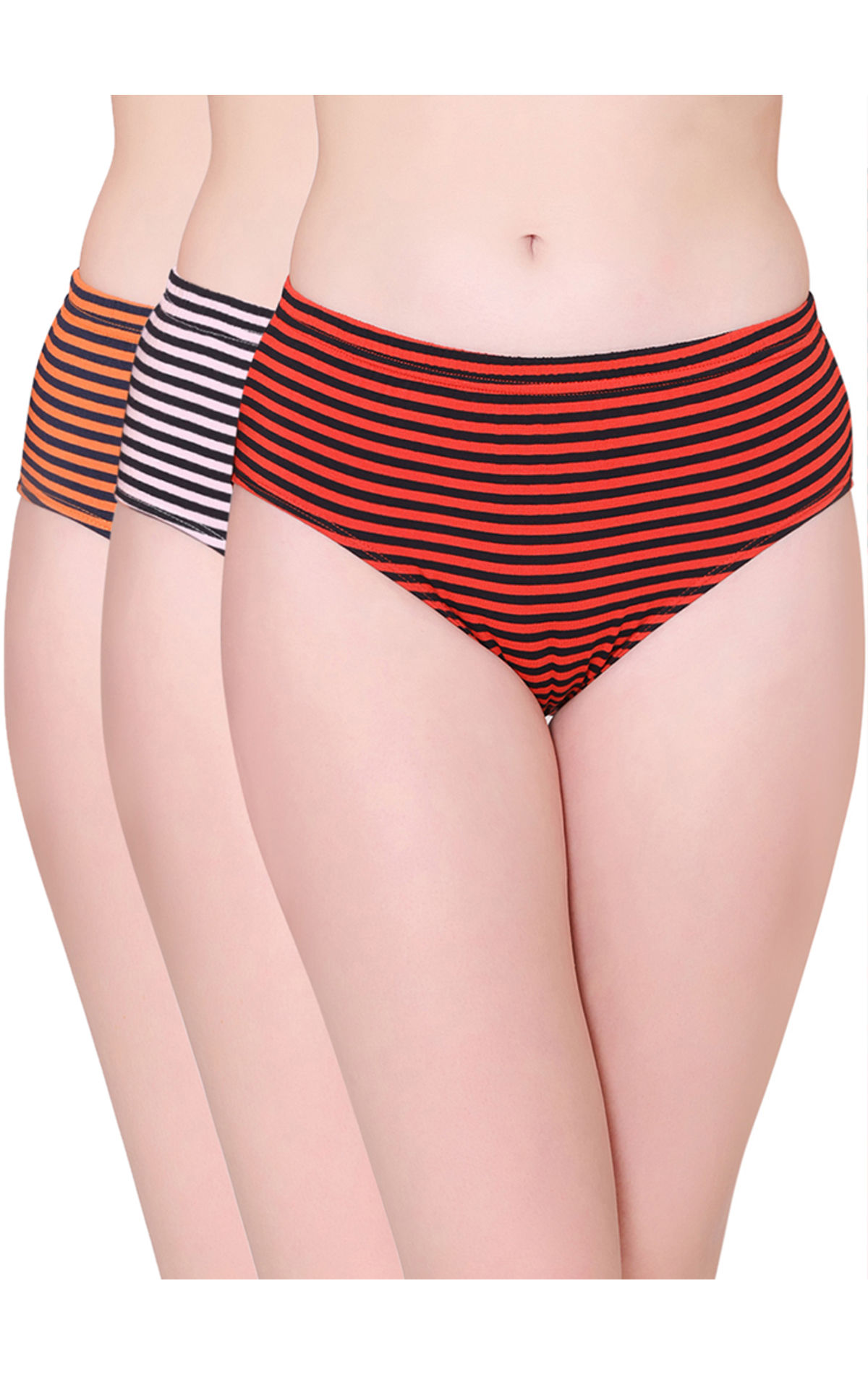 Bodycare Womens Cotton Spandex Assorted Striped High Cut Briefs