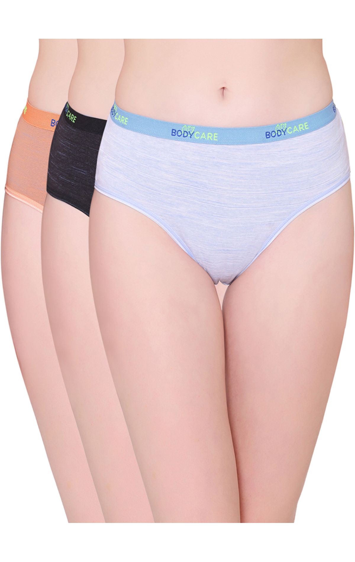 Bodycare Womens Combed Cotton Assorted Solid High Cut Briefs-Pack