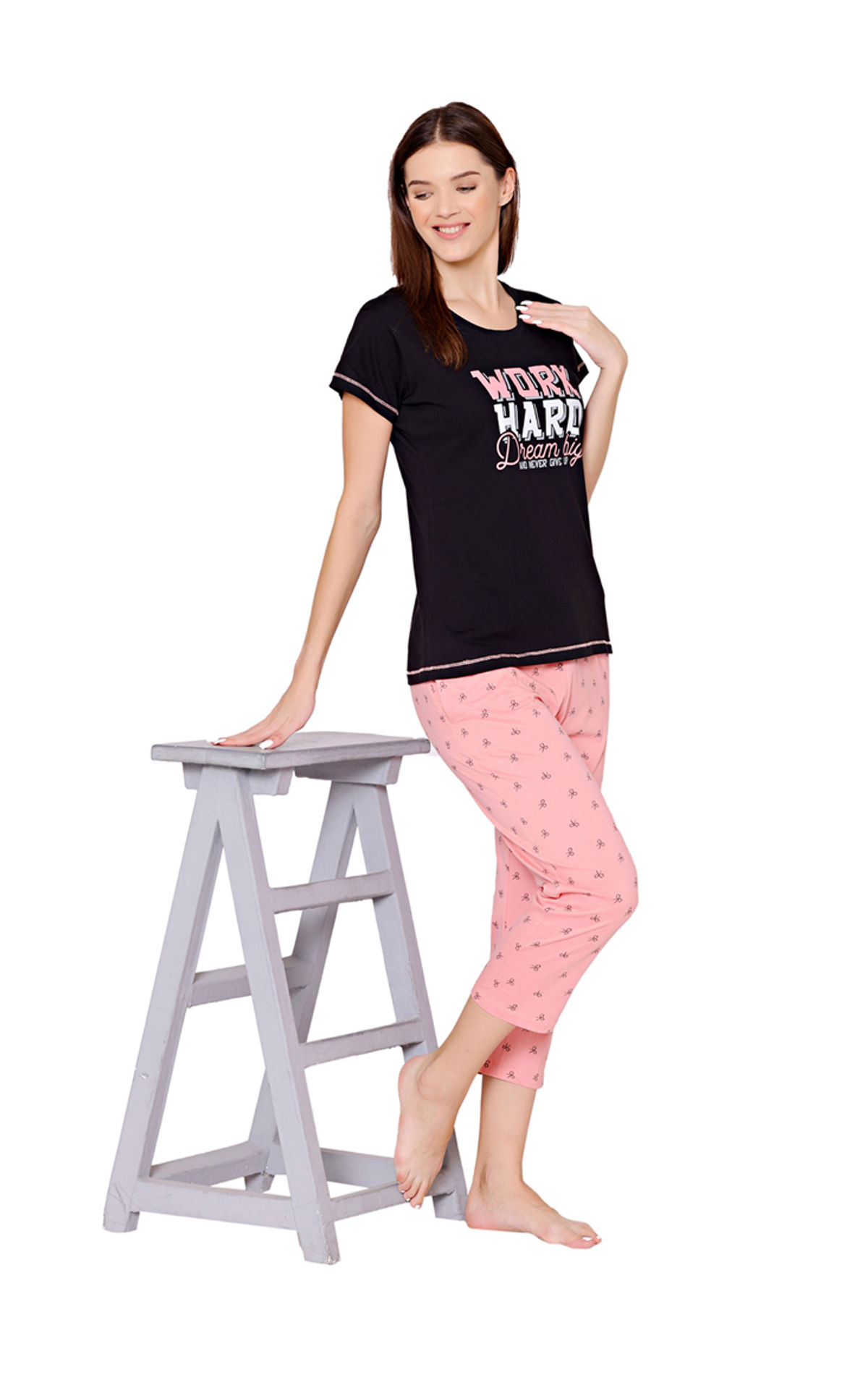 Bodycare Womens Combed Cotton Printed Tshirt & Capri Set-BSCS16008